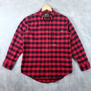 Drake Waterfowl Autumn Brushed Twill Flannel Shirt Mens Small Red Buffalo Plaid